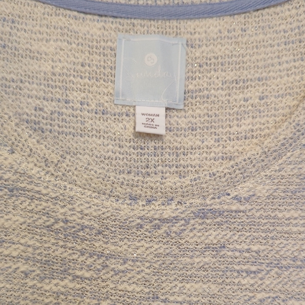 EVRI Light Blue and Cream Knit Top